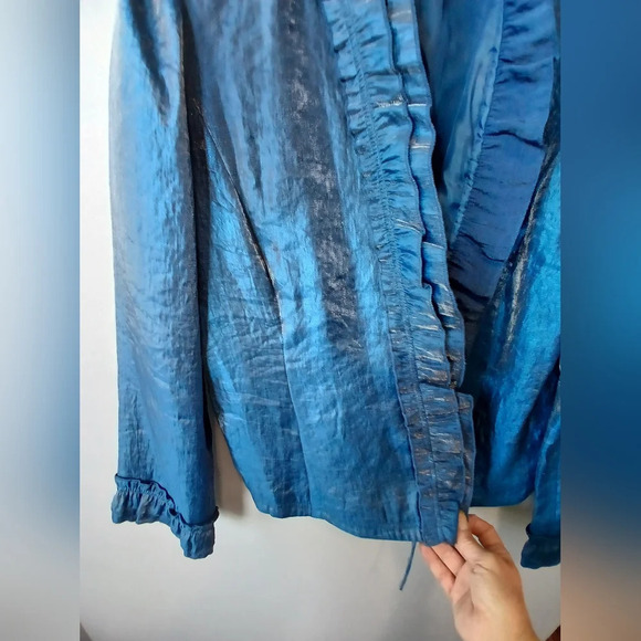 Rafael womens 14 blue iridescent ruffle sleeve jacket shimmery concert venue - Picture 7 of 10